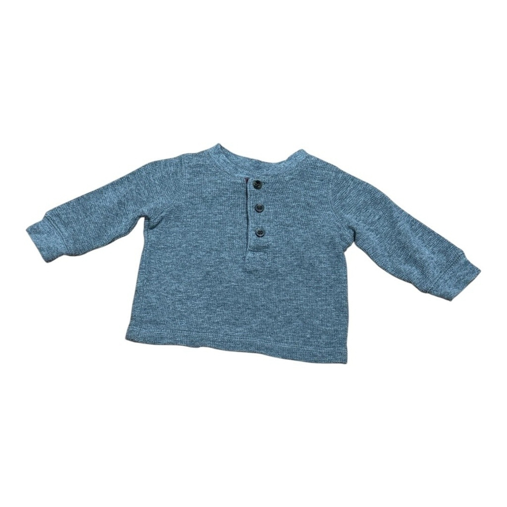 Carter's Baby Henley Shirt 3 Months Blue Long Sleeve Button Top 100% Cotton